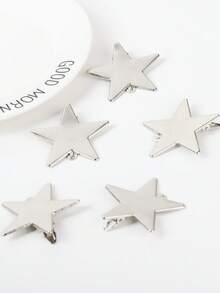 5pcs Metal Five-Pointed Star Hair Clips, Gold Textured Beaded Hair Claws, Y2K Hairstyle Accessories, Versatile Fashion Hair Clips - Silver - View 8