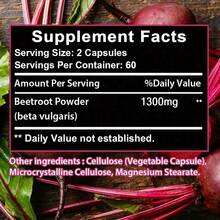 Bunkell Natural Beetroot Powder - Premium Formula, 1300 Mg Per Serving - Suitable For Both Men And Women, Easy To Swallow - 120 Capsules - 1瓶 - 查看 2