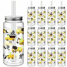 I12 Pcs Construction Plastic Cups For Party With Straw And Lid 13.5 Oz Reusable Tumbler Cups Colorful Clear Drink Bottles Containers For Juices Beverage Birthday Party Plies1 - Màu vàng - Xem 1