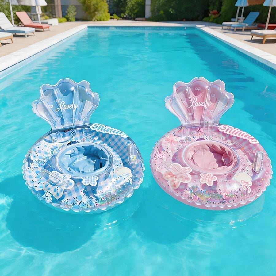 夏日贝壳形充气泳池漂浮垫，闪亮亮片游泳圈 - 彩色 - 查看 1