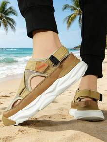 Men's Summer Sandals, Sports Outdoor Sandals, Fashion Sandals, Beach & Garden Flat Sandals, Beige & Black Sandals, Men's Outdoor Slippers, Casual Soft-Sole Comfortable Outdoor Sandals, MD Non-Slip Slippers, Suitable For Daily Casual Outdoor, Size 39-45, Holiday Gift (Handpainted Soles, Asymmetrical Patterns) - Khaki - View 8