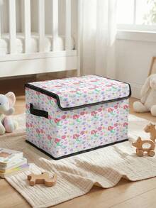 1 pieza Caja de almacenamiento plegable de gran capacidad, cesta de almacenamiento con tapa con estampado de sirena y asa, contenedor de almacenamiento multiusos para guardería, dormitorio, ropa de bebé, juguetes - Multicolor - Ver 10