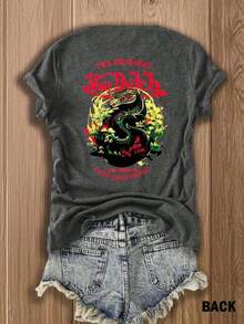 Graphic TeesDouble-Side S Women's Red Von Ditch Dragon Floral Design Red And Green Print Fabric Soft & Skin-Friendly Unisex Style Gifts For Spring Festival, Valentine's Day, St. Patrick's Day & World Cup-Van Dutch Dragon Print Women T Shirt Classic Americana Style Graphic100% Cottoncotton Top,Tops Women Summer,Everyday Outfits Women,Cute T Shirts - Xám - Xem 3
