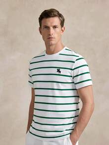 Courvante Camiseta masculina casual de manga curta com estampa de cavalos listrados - Multicolorido - Ver 1
