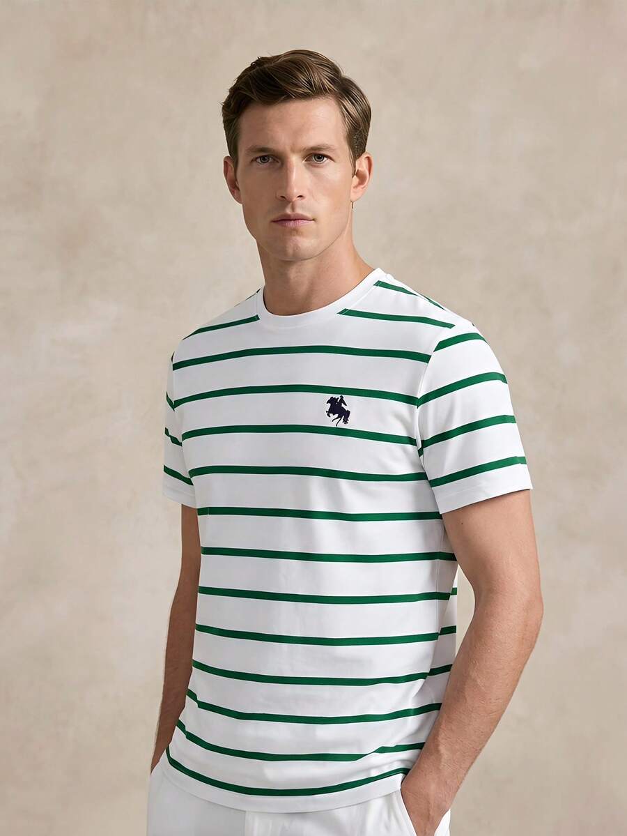 Courvante Camiseta masculina casual de manga curta com estampa de cavalos listrados - Multicolorido - Ver 1