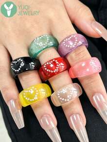 Nhẫn hình trái tim đính đá resin bán chạy nhất, phụ kiện trang sức độc đáo. - Nhiều màu - Xem 2