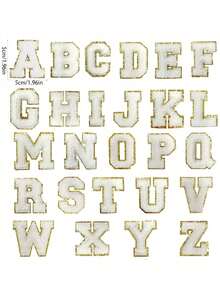 26pcs A-Z Letter Patches, Gold Color, Removable Sew-On 3D Embroidered Letter Motifs, Suitable For Hats, Jeans, Clothes, Bags, DIY Crafts, Fashion Decor, Jewelry Boxes, Storage Boxes, Phone Cases Stickers Sticker Scrapbook Supplies Scrapbooking - White - View 10