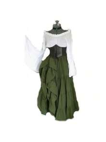 Women's Dress With Long Sleeves, Medieval Renaissance Costume, Cosplay Outfit - Purple - View 3