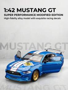 1 Set Mustang GT 2018 rojo/amarillo/azul escala 1:42 Modelo de coche de juguete de aleación fundida a presión personalizable, regalo coleccionable de coche de carreras realista para exhibición - Azul - Ver 10