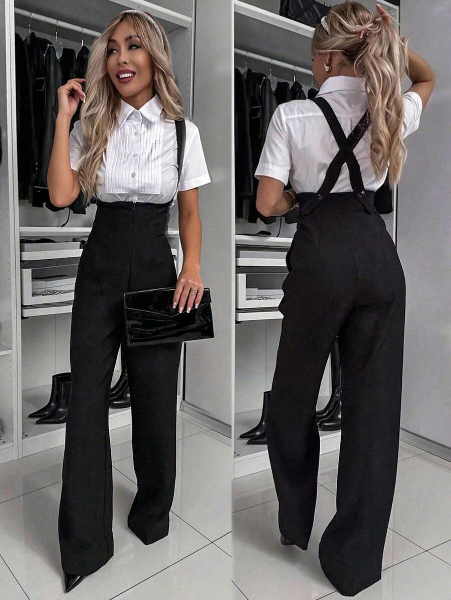 Bộ jumpsuit nữ thanh lịch, màu trơn, không tay, ống rộng, phiên bản mùa hè, thích hợp cho công sở và mặc thường ngày.