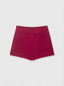 女士纯色不对称腰部休闲阔腿裤（夏季款） - 酒紅色 - 查看 2