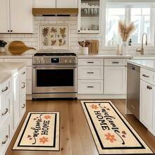 1pc Black Letter & Floral Pattern Non-Slip Kitchen Mat, Holiday Party Decorative Floor Rug, Anti-Fatigue Waterproof Carpet For Kitchen, Hallway, Bathroom, Laundry Room - Multicolor - View 6