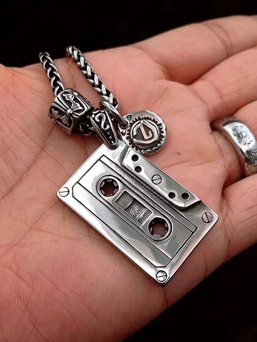 1 chiếc mặt dây chuyền kim loại hình băng cassette phong cách retro thời trang, phù hợp cho nam giới đeo hàng ngày, dự tiệc, lễ hội âm nhạc, làm quà tặng hàng ngày, quà tặng trang sức. - Màu Bạc Cổ - Xem 1