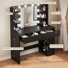Devoko Large Dressing Table With Adjustable LED Lighting, Mirrored Dressing Table, With 7 Drawers, 4 Open Shelves And 2 Power Outlets, Suitable For Bedrooms, White - View 5