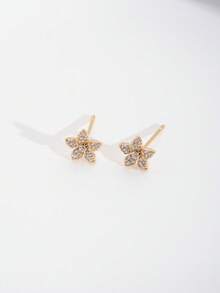 1 Conjunto Elegante e Luxuoso de Colar e Brincos com Desenho de Florzinha Incrustada de Zircônia Cúbica, Adequado para Casamento e Uso em Festas de Mulheres, Inclui 1 Par de Brincos e 1 Colar, Excluindo a Caixa de Presente - Ouro amarelo - Visão 5