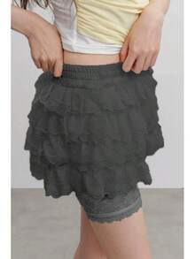 Nueva Falda Corta Blanca Elegante de Estilo Francés para Primavera y Otoño con Bordado Francés - Negro - Ver 1