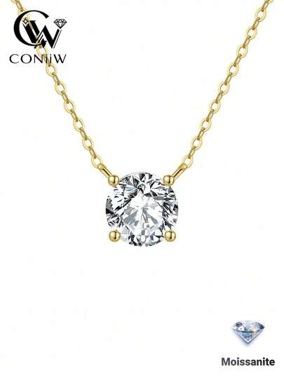 ConiiW Dây chuyền bạc 925 với đá Moissanite 1ct, 2ct và 3ct, khung mạ vàng 14K kiểu bốn chấu. Món quà hoàn hảo cho nam, nữ và các cặp đôi vào mùa thu/đông. Thích hợp để đeo hàng ngày, dự tiệc, Giáng sinh, Lễ Tạ ơn, Halloween, Ngày lễ tình nhân, tựu trường, đám cưới, sinh nhật, kỷ niệm và năm mới.