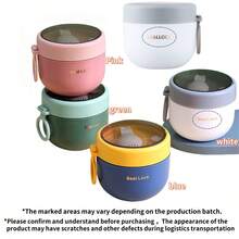 1pc Sealed Insulated Lunch Box With Handle, Leak-Proof Thermal Bento Box With Built-In Spoon, Portable Round Lunch Container, Suitable For Office Workers/Students/Camping - Multicolor - View 7