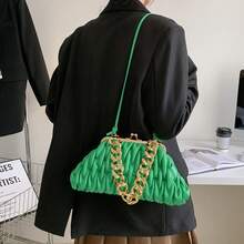 1pc Green Fashionable Pleated Clutch Bag, Evening Bag, Handbag, Chain Shoulder Bag For Women - Green - View 6