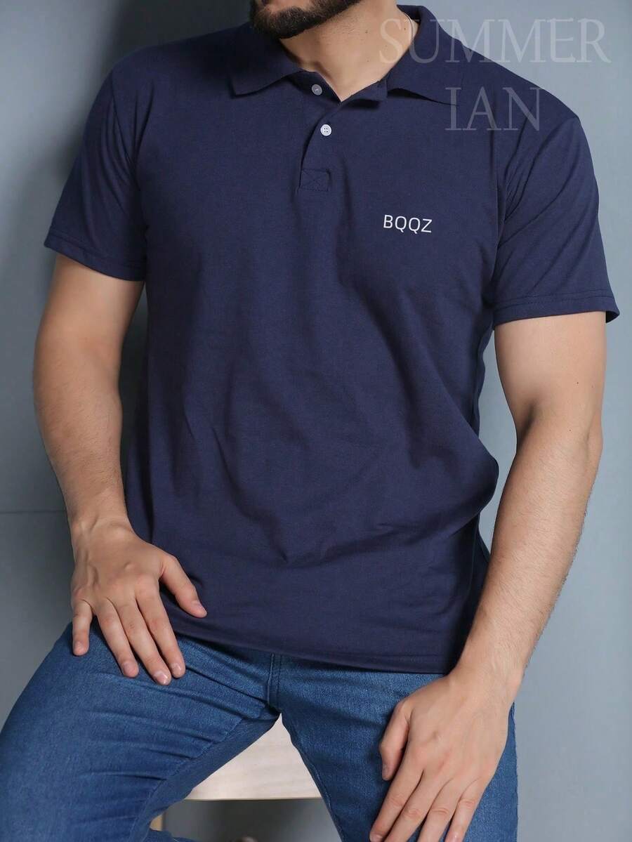 BOOS Men's Short-Sleeved Polo Shirt - Blue and White - View 1