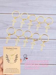 10个/套 11x24毫米镂空十字架吊坠钥匙扣，简约设计，20毫米外径圆形金属钥匙圈（不含链条），适合有宗教信仰或寻求精神力量的人士，也可作为一份贴心的礼物，向拥有相同信仰的亲人传递“信仰与你同在”的含义。 - 金色 - 查看 4