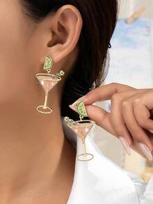 1 Pair Beach Vacation Style Fruit & Wine Glass Design Casual Versatile Women Earrings - Multicolor - View 1