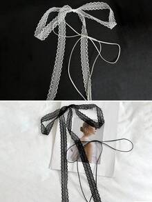 2 Pieces Suit Lady's Sweet Lace Ribbon Layered Clavicle With Versatile Narrow Neck With Clavicle Chain Long Scarf Ribbon Necklace Suitable For All Kinds Of Scenes. - Multicolor - View 14