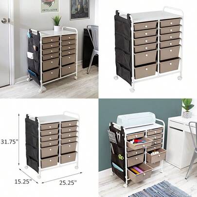 Honey-Can-Do Honey Can Do Carrito de almacenamiento con ruedas de metal de 12 cajones con bolsillos laterales CRT-09104 blanco