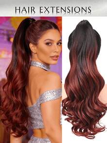 Tóc giả WaveTrip SS Style Inspo dành cho nữ, thích hợp cho kỳ nghỉ hè, kiểu dáng ombre, dài 24 inch, chịu nhiệt, chất liệu tổng hợp, phù hợp cho phụ nữ, bé gái, dự tiệc và sử dụng hàng ngày. - Màu đỏ ombre - Xem 3