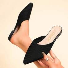 Zapatos planos de punta fina de unicolor, cómodos y de moda para mujer - Negro - Ver 7