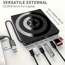 Unidad externa de DVD portátil BIKILI, USB 3.0 y Tipo-C, grabadora/lectora de CD/DVD +/-, compatible con portátiles y de sobremesa, Windows, Linux, iOS - Negro, dispositivo multimedia | Accesorio de moda | Rendimiento confiable - Negro - Ver 3