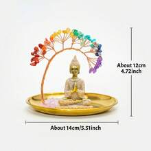 1件天然水晶招财树摆件，配铜线、脉轮石和金色佛像，风水招财摆件，适合家居装饰 - 瑪瑙片七彩鳳尾樹 - 查看 10