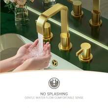Phiestina WF040B-1-BG - llave de lavabo de baño con desagüe desplegable de metal y línea de suministro de agua color de 8 pulgadas 3 agujeros 2 asas cascada generalizada - Oro cepillado - Ver 4