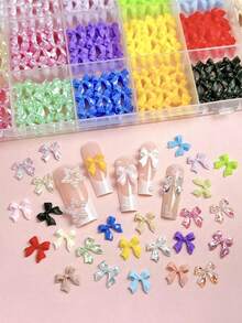 1 Box Random Mixed ABS Bow Nail Art Decorations, 3D Stereoscopic Design, 28 Color Options Including Solid Color Bows And Colorful Bows, Multifunctional, Suitable For Nail Art DIY - Multicolor - View 3