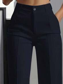 Pantalones rectos de unicolor versátiles y de moda, color blanco, para primavera - Azul marino - 1 - Ver 2