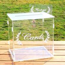 Acrylic Wedding Card Box With UV Floral Wreath Pattern, Transparent Detachable Storage Box For Collecting Birthday, Graduation Blessings - Z - View 10
