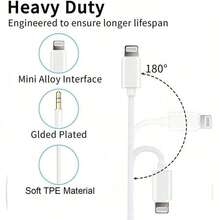 3.5mm 辅助音频插孔适配器，兼容 ，适用于汽车、家庭音响/扬声器/耳机，兼容 14/13/12/11/XS/XR/8/7/6 系列 - 白色 - 查看 6