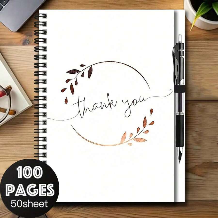 1 Set Minimalist "Thank You" Spiral Notebook With Pen, 100 Pages/50 Sheets, Suitable For Work, Study, School, Graduation, Birthday Gift, Diary, Daily Planner - Option a + a Pen - View 1