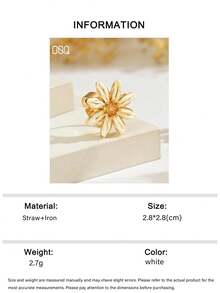 OOQ 1pc Summer Vacation Style Colorful Raffia Open Ring, Fresh And Elegant Dopamine Inspired Color Blocking, Suitable For Holiday, Music Festival, Party, Daily Commute, Gift For Friends (Handmade Raffia Weaving, Random Direction And Shape) - Flowers - View 13
