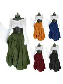 Women's Dress With Long Sleeves, Medieval Renaissance Costume, Cosplay Outfit - Purple - View 2