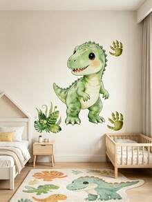 1 miếng dán tường hình khủng long bạo chúa Tyrannosaurus Rex, Triceratops, Pteranodon hoạt hình, cây nhiệt đới và khủng long hoạt hình, thích hợp cho phòng trẻ em, phòng chơi game, phòng ngủ, trường mẫu giáo, lớp học, bé trai và bé gái, ngày thiếu nhi. - Nhiều màu - Xem 8