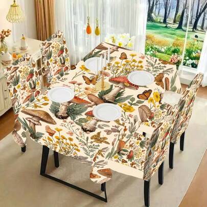 Bộ 1/4/5/6/7/36 chiếc khăn trải bàn/đệm ghế họa tiết hoa, nấm, bướm nhiều màu sắc, thích hợp cho nhà ở, nhà hàng, khách sạn, lựa chọn lý tưởng cho trang trí nội thất hiện đại hàng ngày. Khăn trải bàn vừa với bàn ăn vuông, vỏ bọc ghế co giãn có thể giặt được.