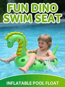 1个可爱充气恐龙游泳圈带座椅，儿童游泳池漂浮椅，幼儿腋下漂浮圈带把手，适合夏季游泳 - 彩色 - 查看 2