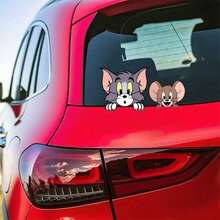 Warner Bros 1pc Tom And Jerry Car Exterior Decal Sticker, Cartoon Jerry Mouse Gas Tank Cover Sticker, Car Sun Shade Anti-Scratch Exterior Accessory, Suitable For Car Body Sticker, Car Door Sticker, Full Car Wrap, Trunk Lid, Engine Hood, Creative, Perfect Gift Choice For 10 Holidays - A - View 9