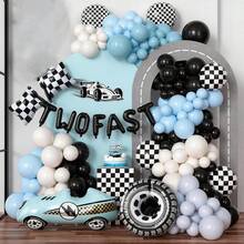 This 145-Piece Racing-Themed Birthday Decoration Set Includes A Blue-Black Racing Balloon Arch, 3D Racing Tires, Flags, And Checkered Foil Balloons. It Is Suitable For Car-Themed Birthday Parties, Gender Reveal Parties, Babyshowers, And Racing Event Decorations. - View 2