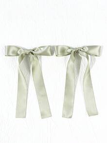 2 buah Jepit Rambut Pita Minimalis Satin Polos untuk Wanita, Cocok untuk Pemakaian Sehari-hari, Festival, Pesta - Olive Green - View 5