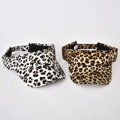 1pc Women's Adjustable Leopard Print Sun Visor Cap, Suitable For Beach, Vacation And Outdoor Activities