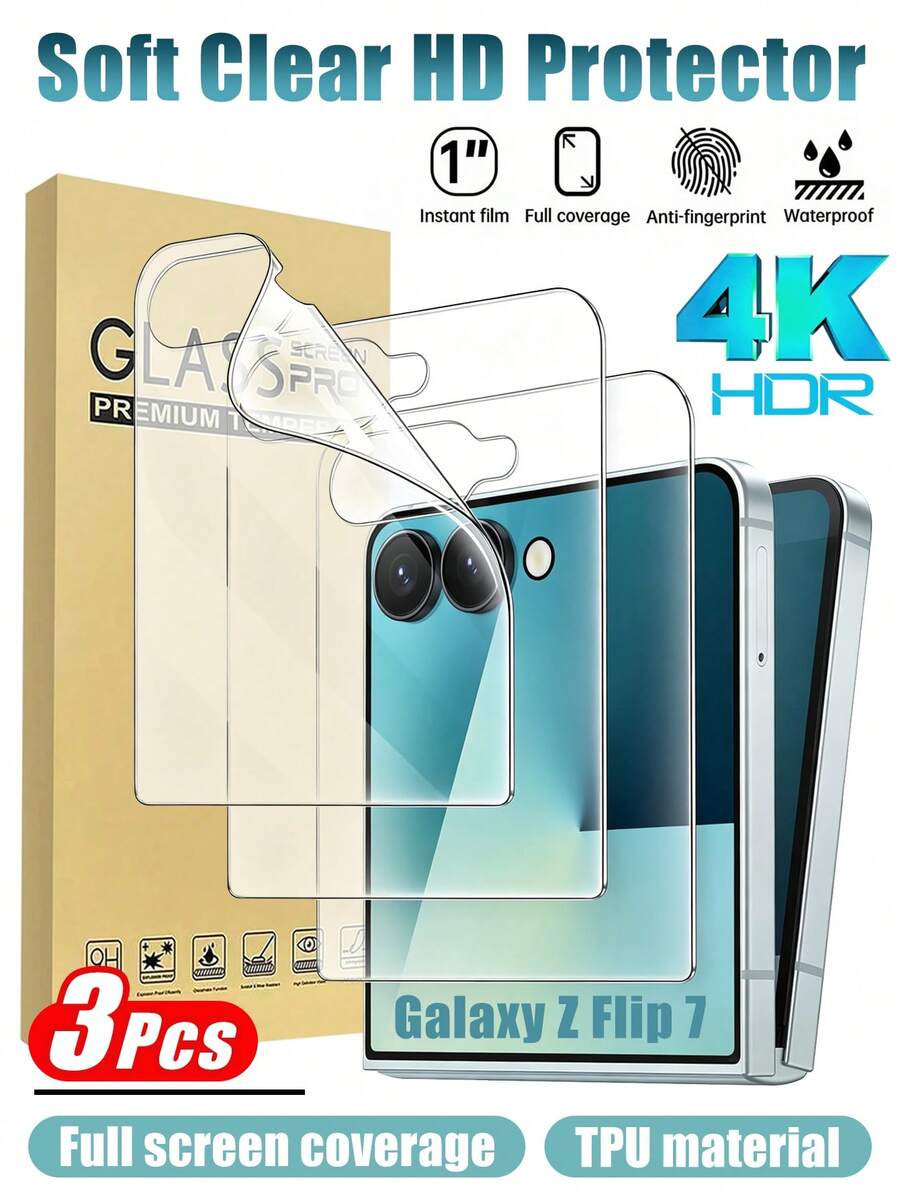 3片裝 - Galaxy Z Flip 7 2025 前螢幕螢幕保護貼,全覆蓋 TPU 薄膜,相容手機殼,高解析透明,觸感滑順,觸控靈敏,高透光率與色彩還原,防刮耐磨且防指紋,相容 Galaxy Z Flip 6/Galaxy Z Flip 5,日常通勤必備手機配件 - 無色 - 查看 1