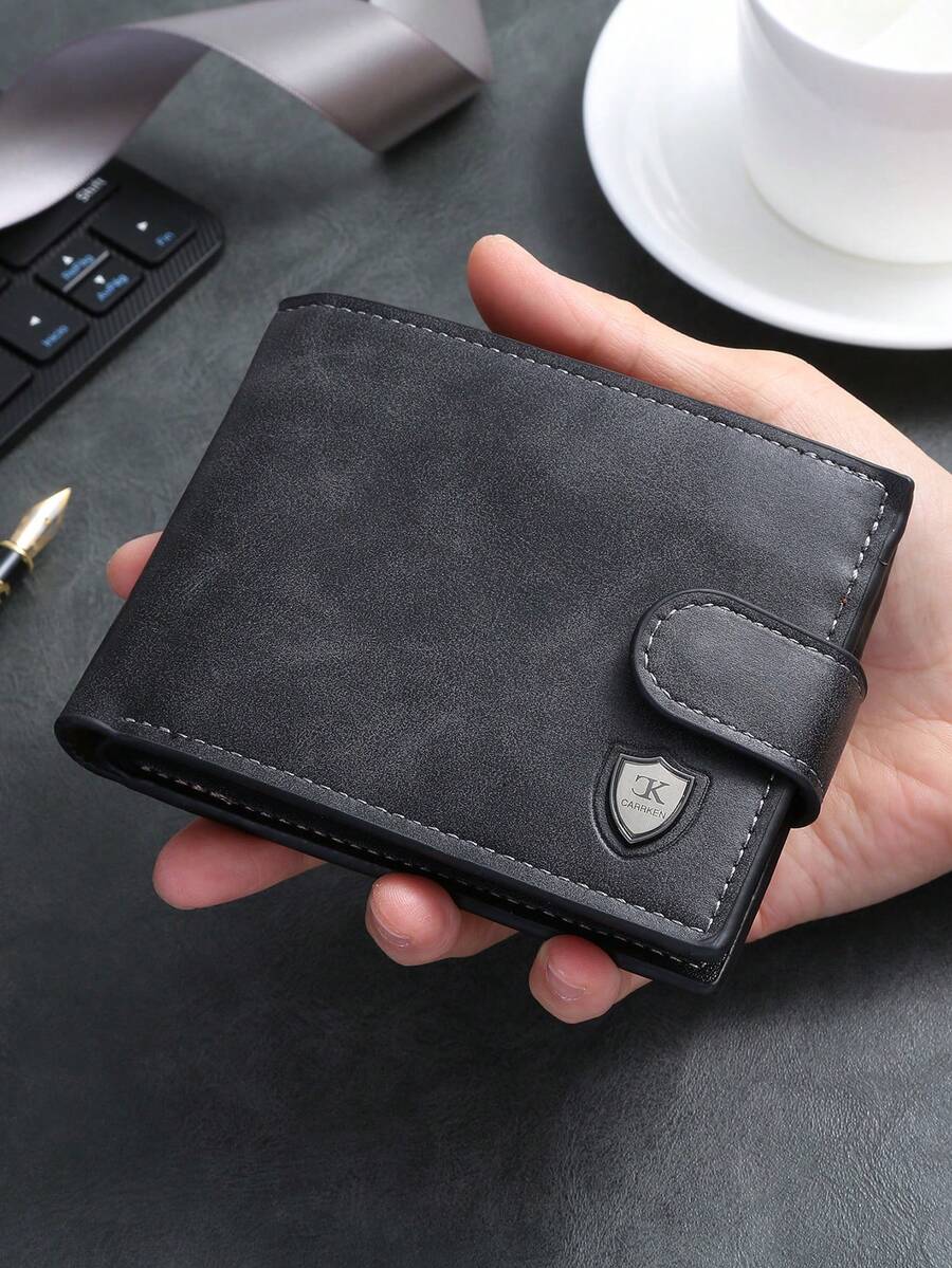 CarrKen New Men's Wallet, Retro Fashion Buckle Design, Multi-Functional Bifold Wallet, Versatile Card Holder For Young Students - Mocha Brown - View 1