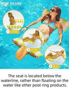 1pc Inflatable Pool Hammock With Mesh - Striped Adult Lounger, Suitable For Vacation, Party And Relaxation, Available In Pink, Yellow, Green, Blue And Other Colors, Outdoor Hammock, Essential For Beach And Pool, Great For Photo Ops - A - View 4